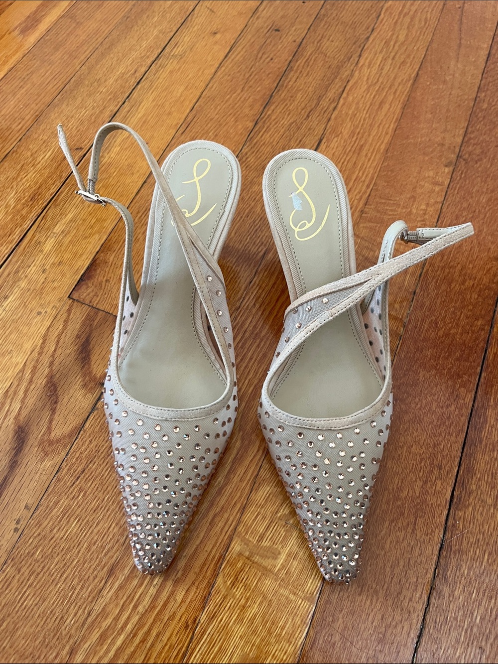 Sam Edelman Bianka Mesh  Taupe Pointed Slingback Heels with Studs